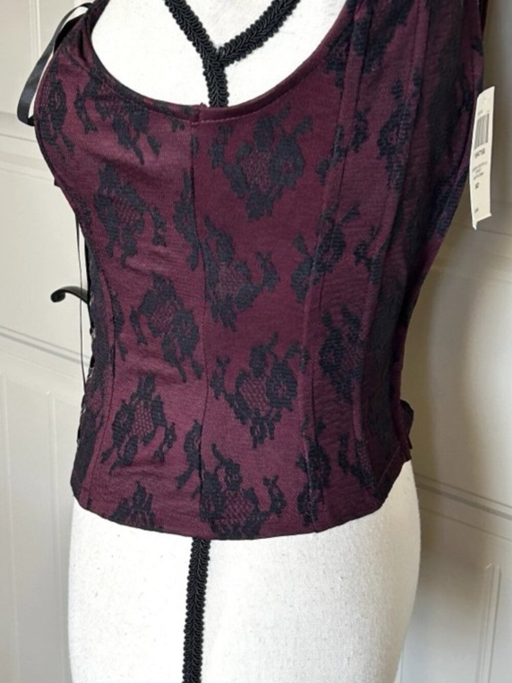 Social Collision Womens Sz M Lace Up Back Zip Corset Top Red Black Burlesque - Picture 4 of 14